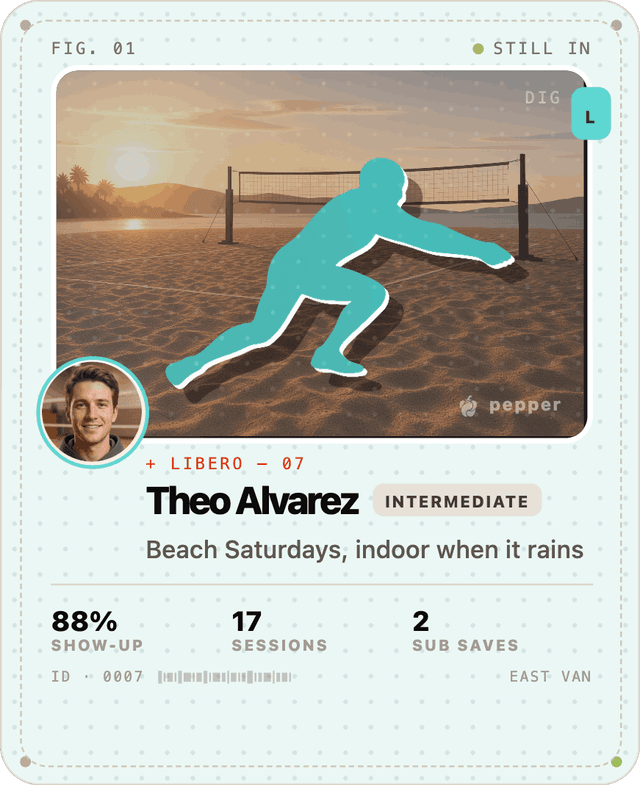 Theo Alvarez's player card, intermediate libero